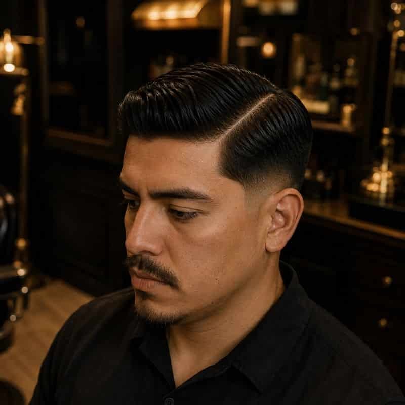 Corte clásico con raya marcada en Barbería en El Marqués