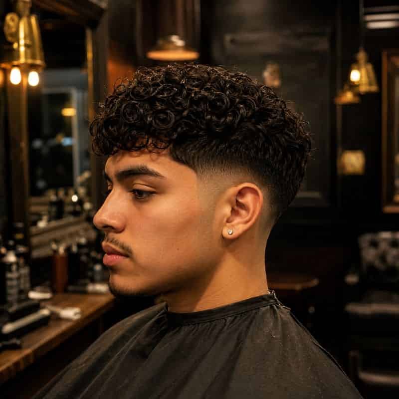 Taper fade en cabello rizado en Barbería en El Marqués