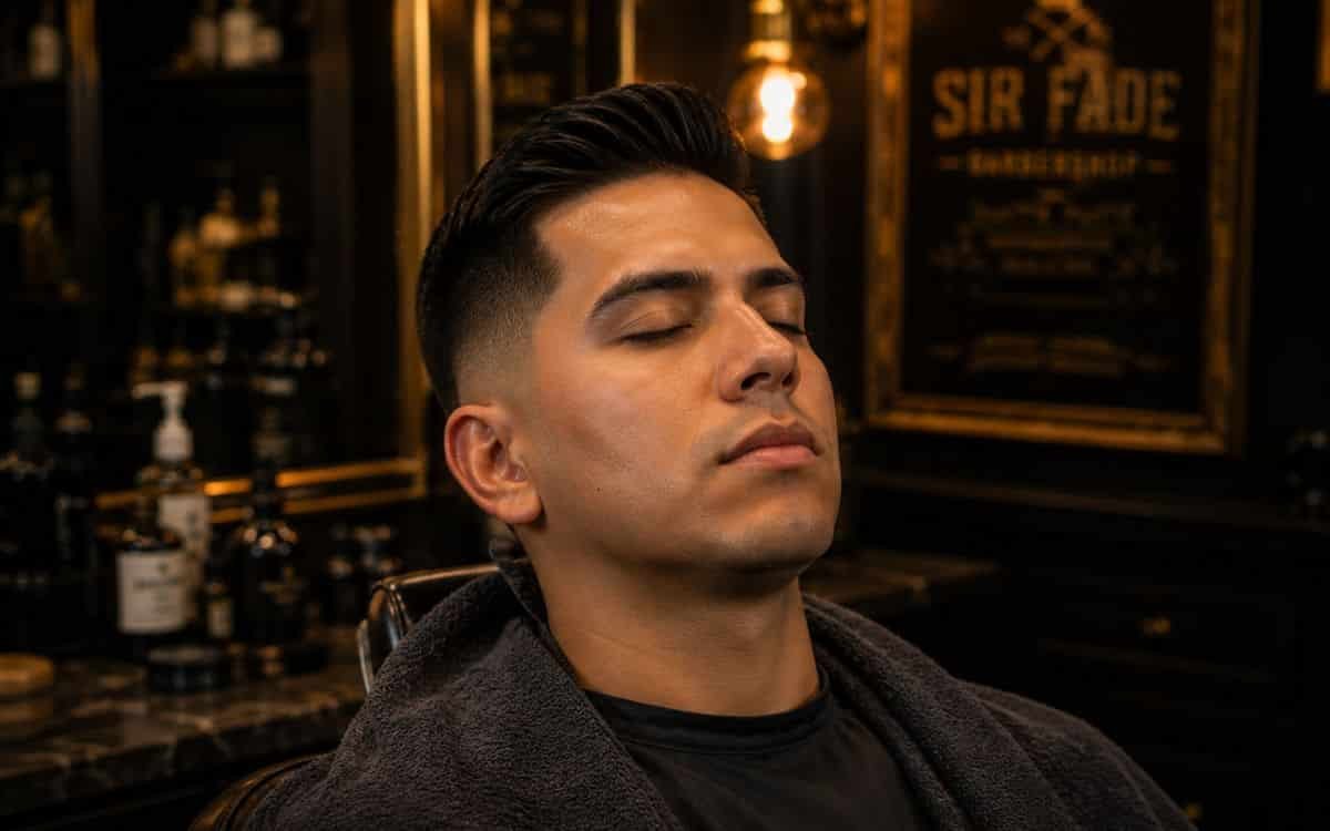 Hombre con piel fresca después de un facial en barbería