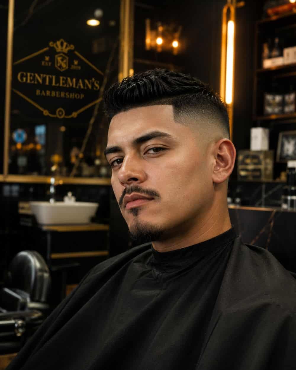 Hombre con corte de cabello fade moderno en Barbería en El Marqués